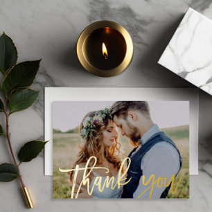 Real Gold Foil Script Photo Overlay Thank You Card