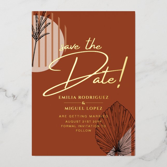 Real GOLD Foil Terracotta Save the Date Wedding (Front)