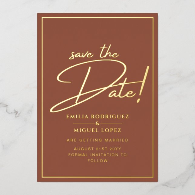 Real GOLD FOIL Terracotta Save the Date Wedding (Front)