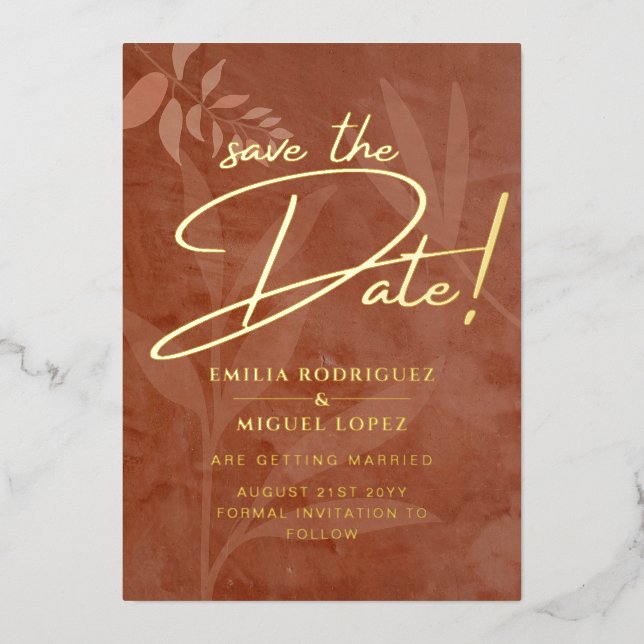 Real GOLD FOIL Terracotta Save the Date Wedding Fo (Front)