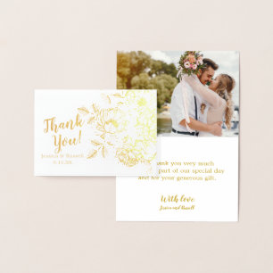 REAL Gold Foil THANK YOU Floral Wedding Photo Foil Card