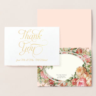 Real Gold Foil Thank You Notes Vintage Tea Roses Card