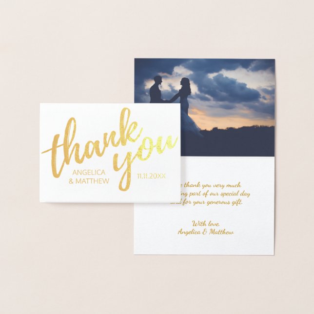 REAL Gold Foil THANK YOU Wedding | with Photo Foil Card (Display)