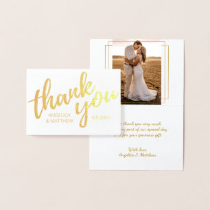 REAL Gold Foil THANK YOU Wedding   with Photo Foil Card