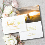 REAL Gold Foil THANK YOU Wedding | with Photo Foil Card<br><div class="desc">Say thank you to your guests with these elegant REAL gold foil THANK YOU wedding cards.  Topography script design. These templates can be personalized to add your photo and your text. Inside card has faux gold foil with your photo and text.  Contact designer for other variations.</div>