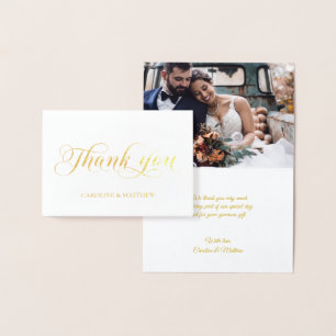 REAL Gold Foil THANK YOU Wedding   with Photo Foil Foil Card