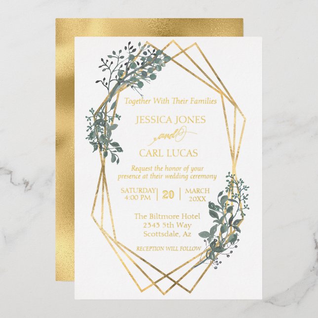 Real Gold Foil Wedding Foliage Leaves Frame  (Front/Back)