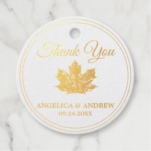 REAL GOLD FOIL Wedding Maple Leaf Fall Thank You Favour Tags