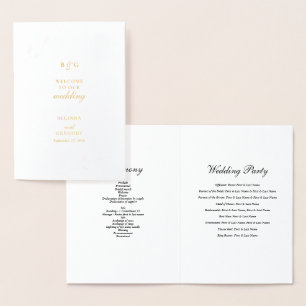 Real Gold Foil Wedding Order of Service Program Foil Card