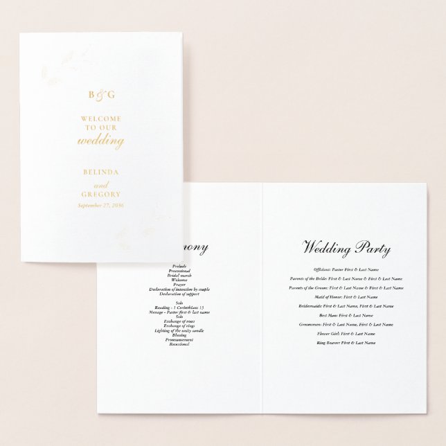 Real Gold Foil Wedding Order of Service Program Foil Card (Display)