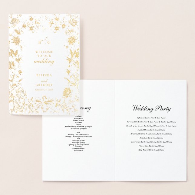 Real Gold Foil Wedding Order of Service Program Foil Card (Display)