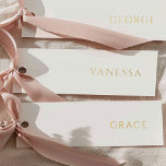 Real Gold Foil Wedding White Name Tag Place Cards<br><div class="desc">Edit these place cards and add your names. You can also change background colour. Please note: these place cards do need to be trimmed and punched by hand at home! There are cut lines on the back to help you cut the place cards evenly. Cards will not come pre-trimmed! Ribbons...</div>