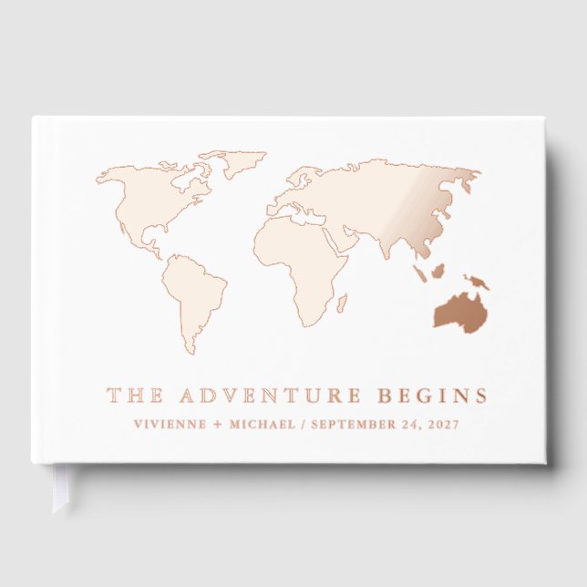 Real Gold Foil | World Map Wedding Guest Book (Front)