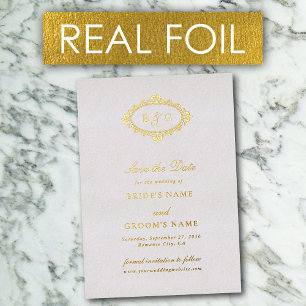 Real Gold Foil Wreath White Wedding Save the Date 