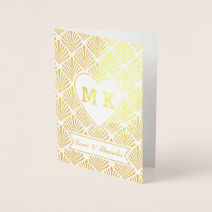 Real Gold Great Gatsby Art Deco Heart Monogram Foil Card