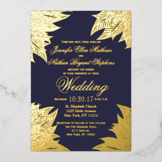 Real Gold Leaves Navy Blue Wedding