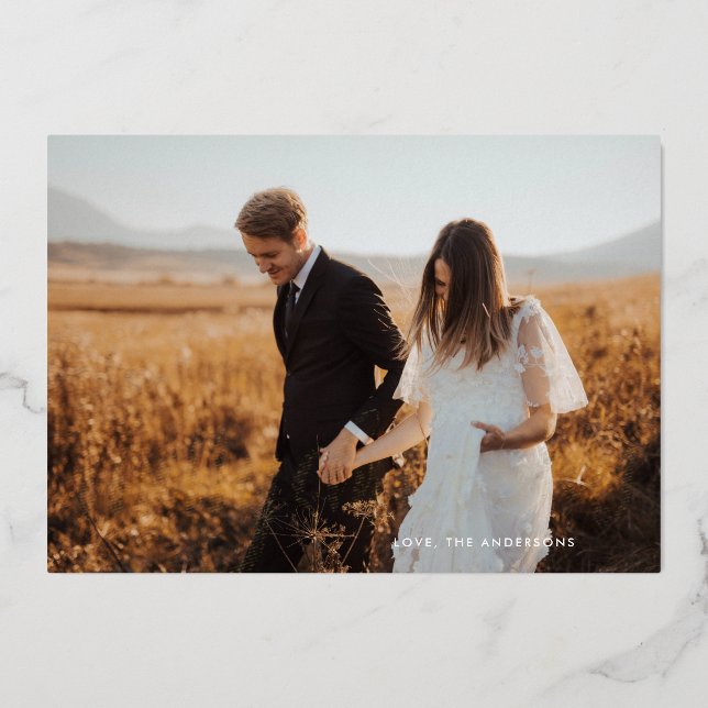 real gold lettering elegant merry christmas photo foil holiday card (Front)