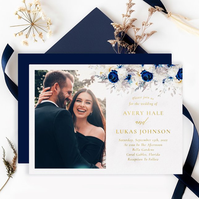 Real Gold Modern Blue Flowers Photo Wedding (Creator Uploaded)