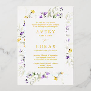 Real Gold Purple Floral Elegant Monogram Wedding