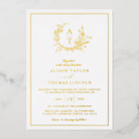 Real Gold Wildflower Crest Monogram Wedding<br><div class="desc">Classic & elegant real gold foil wildflower crest and monogram wedding invitation.</div>