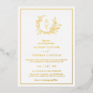 Real Gold Wildflower Crest Monogram Wedding 