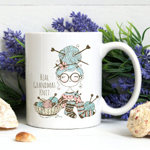 Real Grandmas Knit Cute Whimsical Fun Knitting Two-Tone Coffee Mug