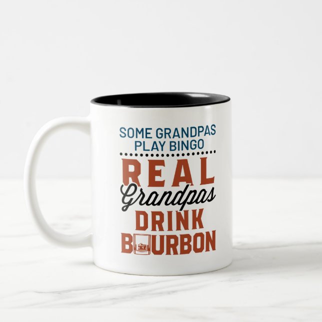 Real Grandpas Drink Bourbon Funny Whiskey Drinker Two-Tone Coffee Mug (Left)