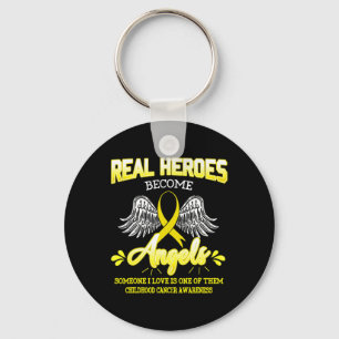 Real Heroes Become Angels Childhood Cancer Awarene Keychain