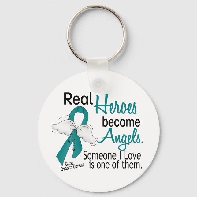 Real Heroes Become Angels Ovarian Cancer Keychain (Front)