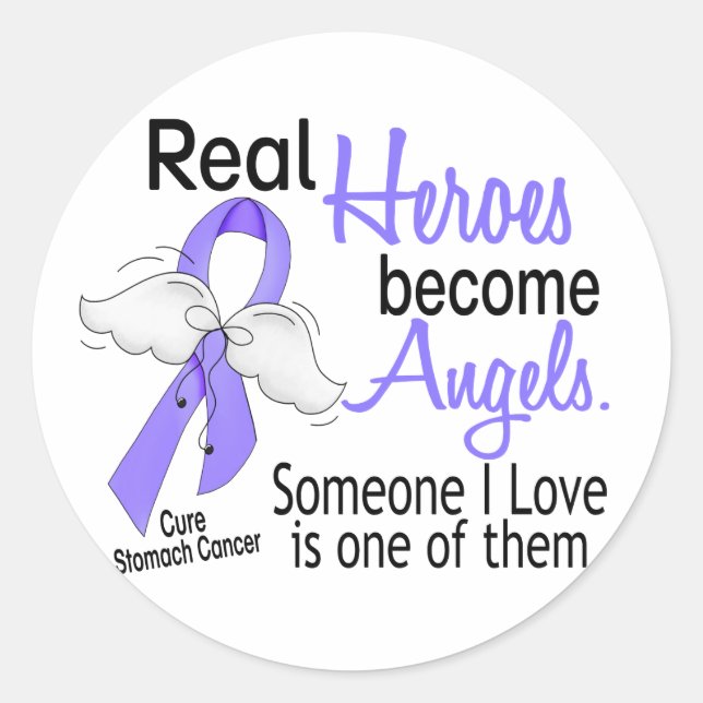 Real Heroes Become Angels Stomach Cancer Classic Round Sticker (Front)