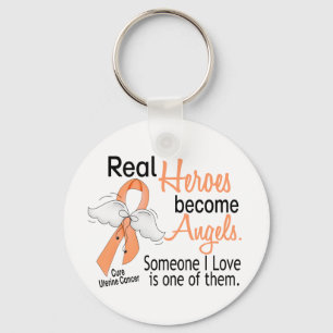 Real Heroes Become Angels Uterine Cancer Keychain