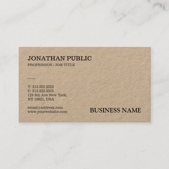 Real Kraft Paper Professional Modern Elegant Business Card (Front)