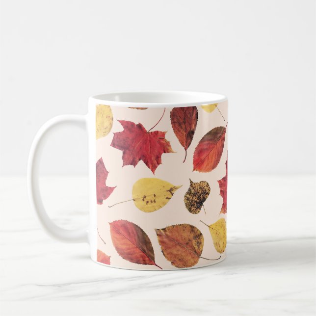 Real leaves photo, unique seamless pattern. coffee mug (Left)
