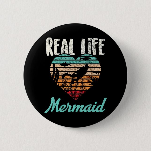 Real Life Mermaid Scuba Diver Diving Snorkel 2 Inch Round Button (Front)