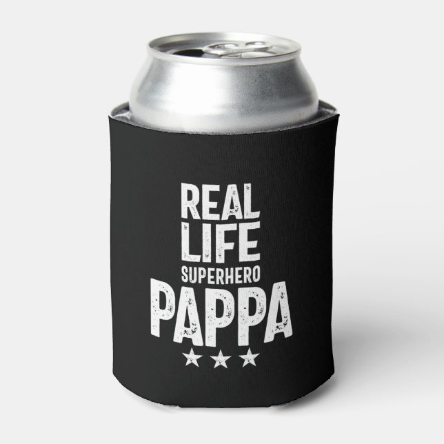 Real Life Superhero Pappa | Father Gift Can Cooler (Can Front)
