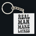 Real Man Make Latkes Funny Groovy Hanukkah  Keychain<br><div class="desc">hanukkah, gift, birthday, latkes, dreidel, jewish, jew, groovy, menorah, holiday</div>