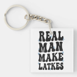 Real Man Make Latkes Funny Groovy Hanukkah Keychain