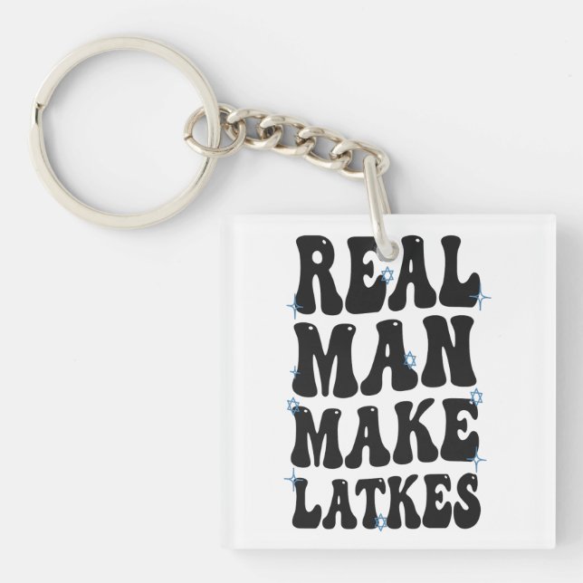 Real Man Make Latkes Funny Groovy Hanukkah  Keychain (Front)