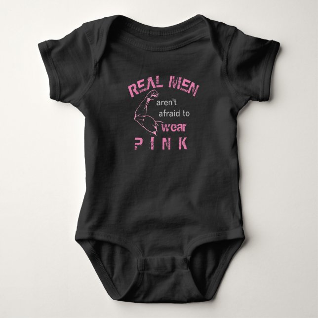 Real men aren't afraid to wear pink, black tee (Front)