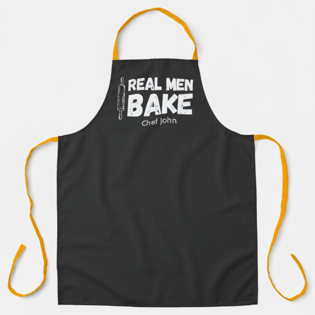 Real Men Bake Apron, Large (Custom name optional) Apron (Front)