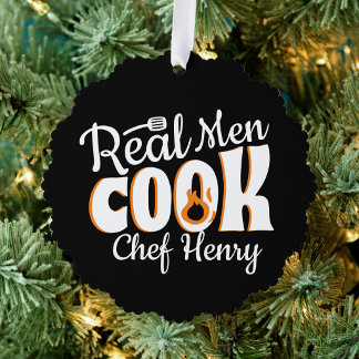 Real Men Cook Black Ornament Card