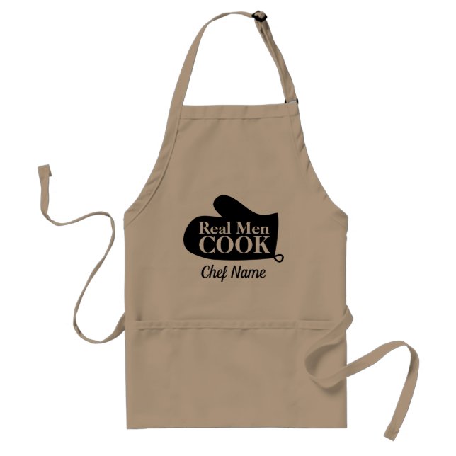 Real men cook funny oven mitt BBQ apron for men (Front)
