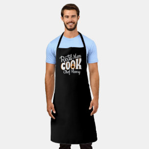 Real Men Cook Script Black White Chef Gift Apron