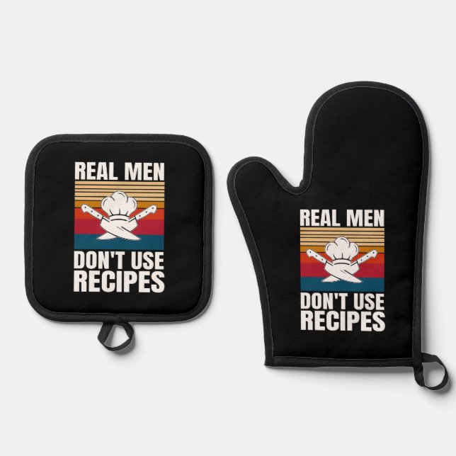 Real Men Don't Use Recipes - Funny Cooking Oven Mitt & Pot Holder Set (Front)