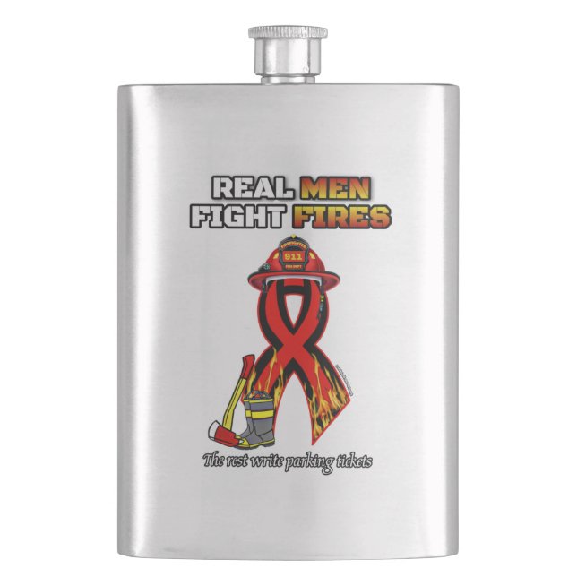 REAL MEN FIGHT FIRES HIP FLASK (Front)