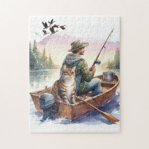 Real Men Fish with Cats Cute Cat Lover Puzzle
