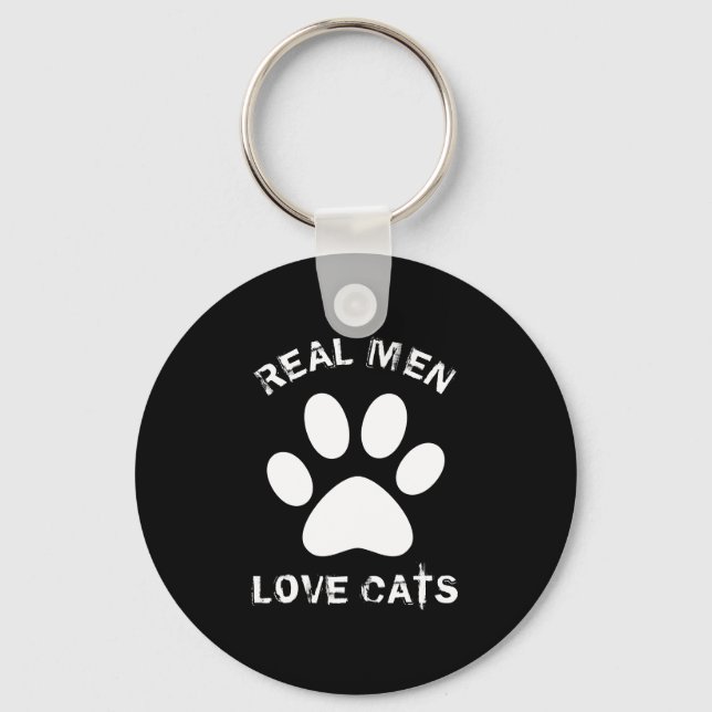 Real Men Love Cats Custom Text Personalized Keychain (Front)