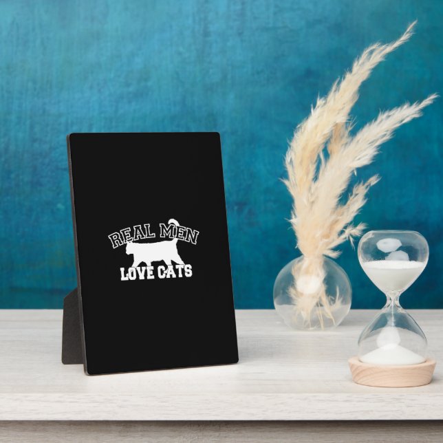 Real Men Love Cats Graphic Design on Black Decor Plaque (Side)
