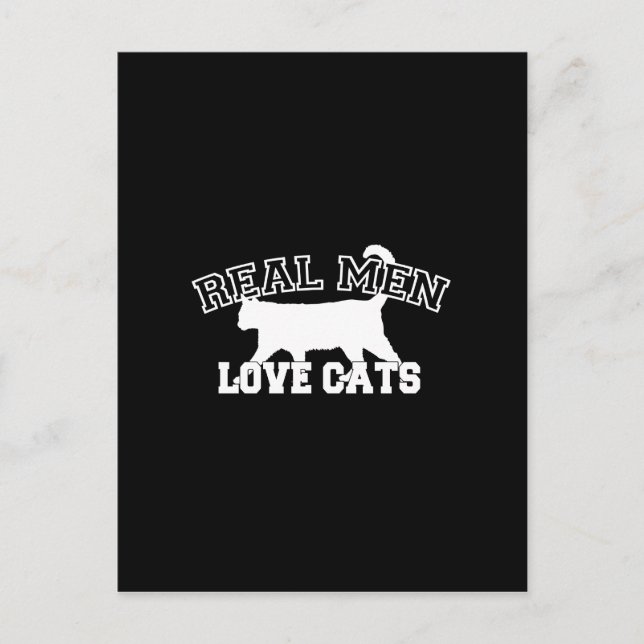 Real Men Love Cats Graphic Design on Black Decor Postcard (Front)