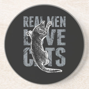 Real Men Love Cats in Distressed Style Coaster